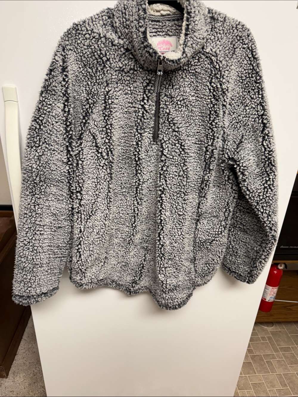 Sherpa Half-Zip Pullover Sweater - Gray with Cream Trim